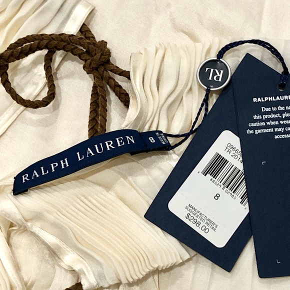 New RALPH LAUREN Ivory Pleated Faux Suede Strap Tunic Top 8 $298 - Picture 5 of 6